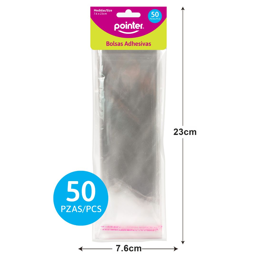 BOLSA ADHESIVA POINTER S/AGARRADOR BX50 7.6X23CM (F. 288 SETS)