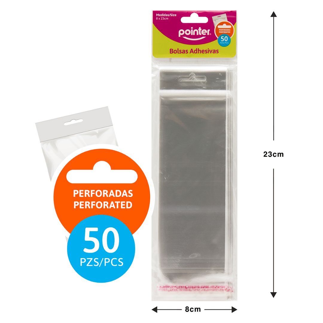 BOLSA ADHESIVA POINTER C/AGARRADOR BX50 3"X9" (F. 288 SETS)