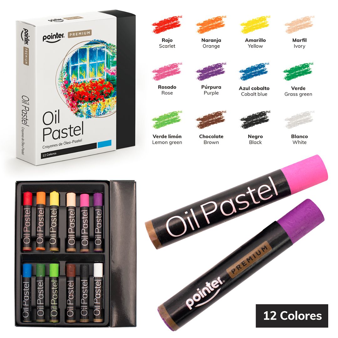 CRAYONES DE OLEO-PASTEL POINTER PREMIUM 12 COLORES (F. 80 BOX)