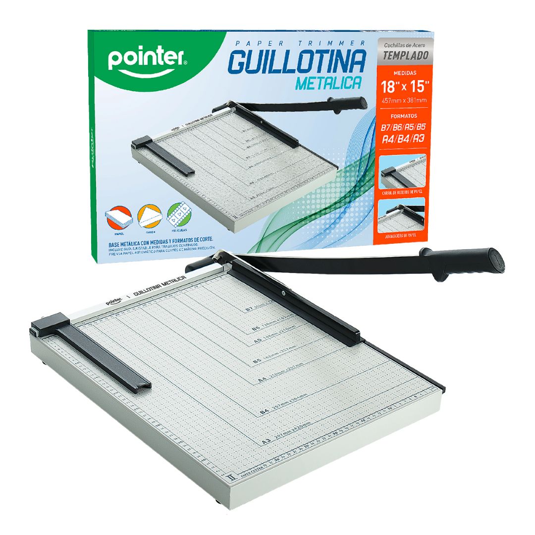 GUILLOTINA METALICA POINTER FORMATOS A3/A4/A5/B4/B5/B6/B7 18"X15" (F. 4 PZAS)