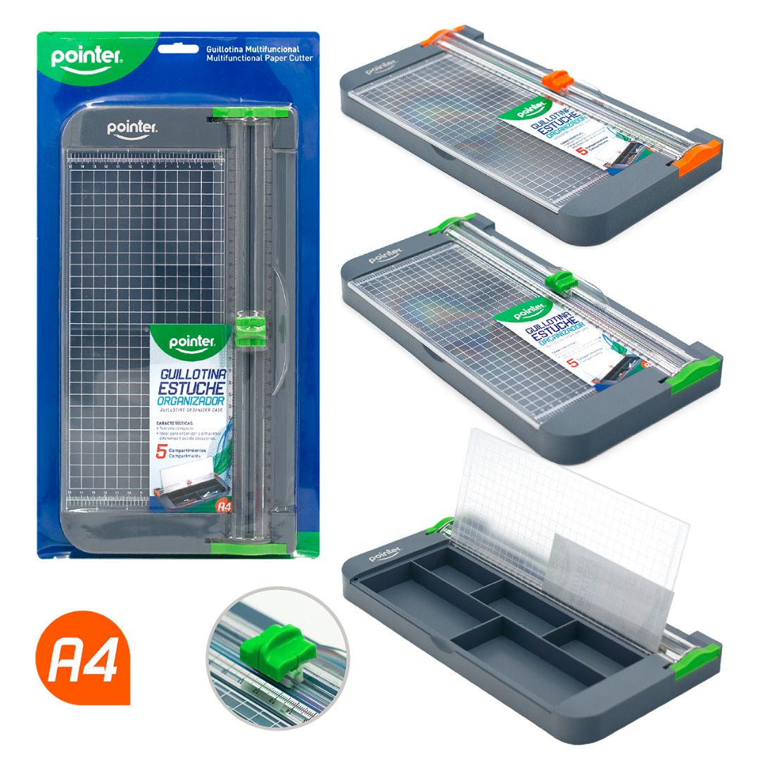 GUILLOTINA MULTIFUNCIONAL POINTER C/ESTUCHE ORGANIZADOR 2 COL. A4 (F. 20 PZAS)