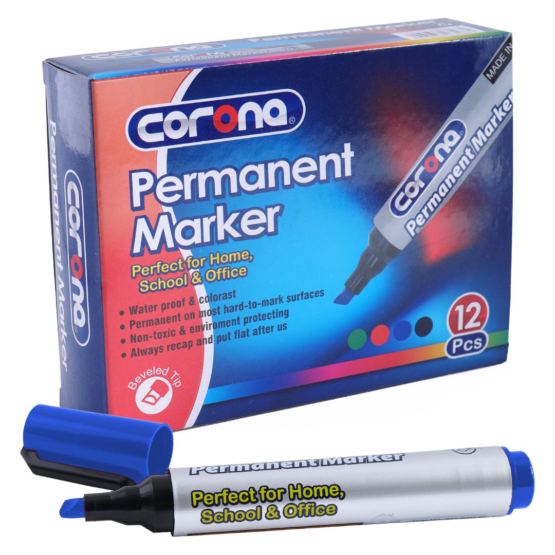 MARCADOR PERMANENTE CORONA P/BISELADA AZUL CX12 (F. 60 DOC)