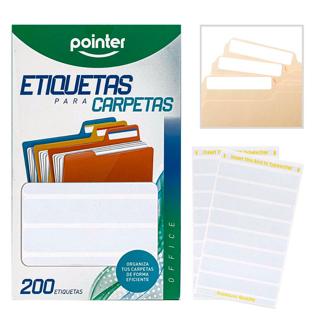 ETIQUETAS P/CARPETAS POINTER PX200 BLANCO 1/3"X9/16" (F. 50 SETS)