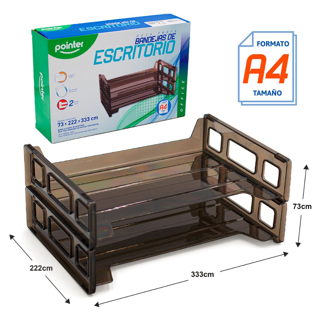 PAPELERA POINTER ACRILICA 2 NIVELES 33X22CM F/A4 (F. 12 PZAS)
