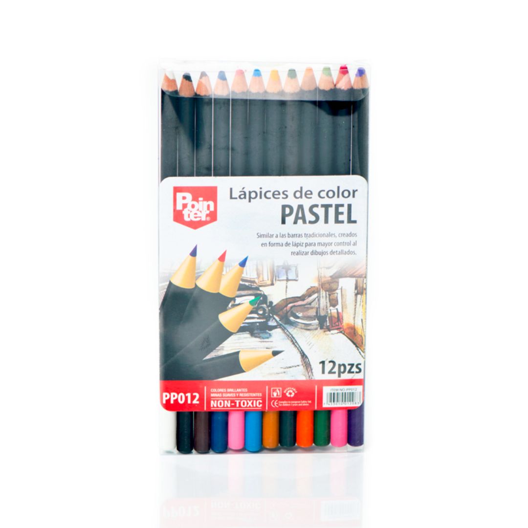 CRAYONES DE MADERA POINTER 12 COLORES PASTEL (F. 240 SETS)