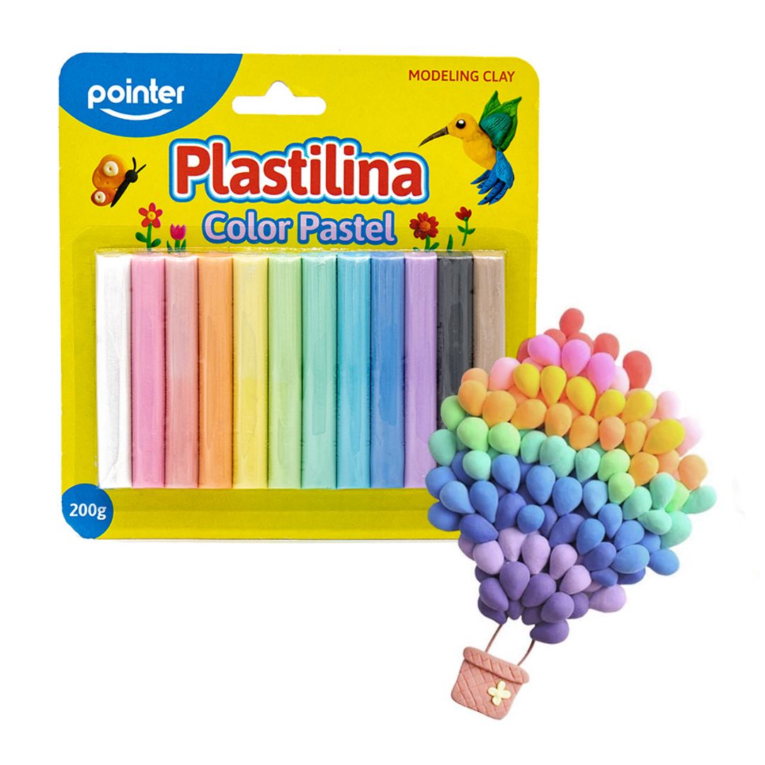 PLASTICINA POINTER 12 COLORES PASTEL 200G (F. 48 SETS)