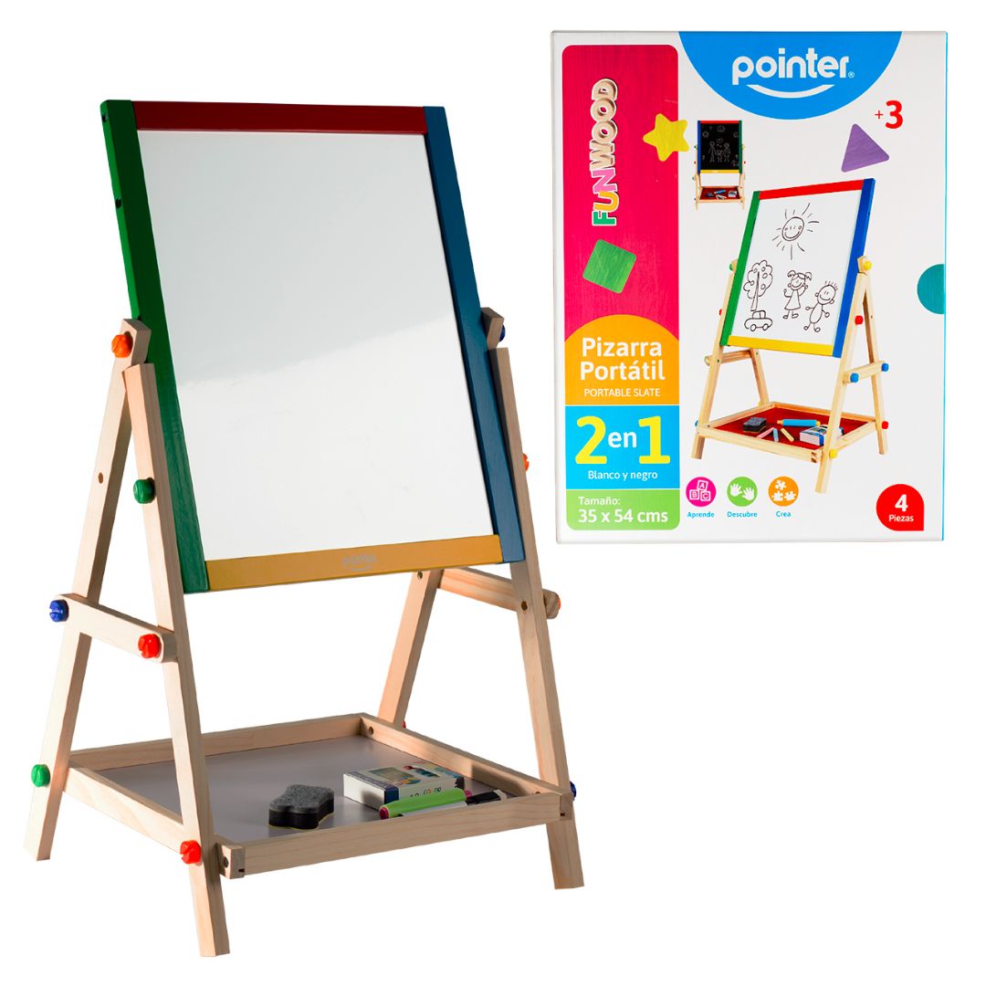 PIZARRON PORTATIL POINTER C/BASE 2 EN 1 BLANCO/NEGRO 35X65CM (F. 8 SETS)