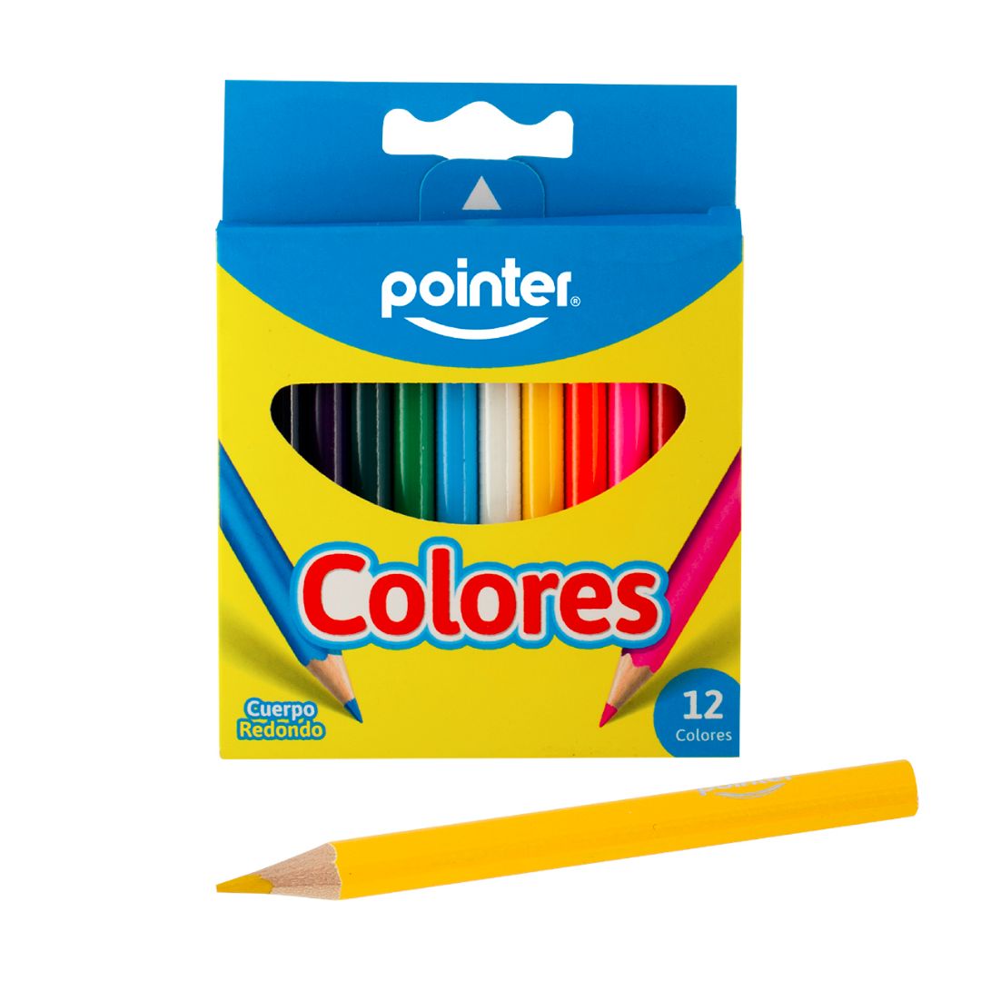 CRAYON DE MADERA POINTER CORTO REDONDO 12 COL. (F. 480 SETS)
