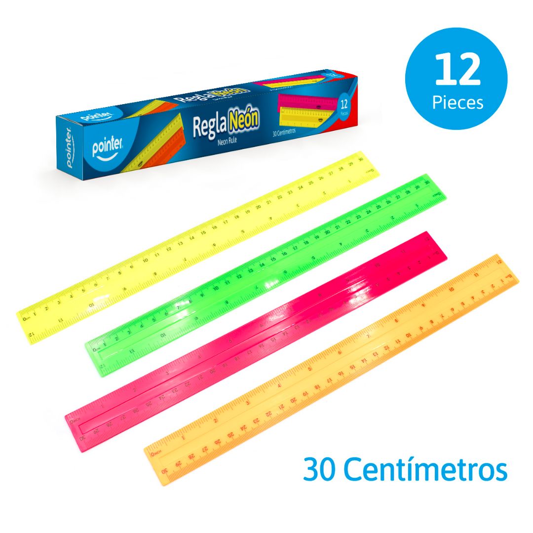 REGLA POINTER PLASTICA CX12 4 COL. NEON 30CM (F. 120 DOC)