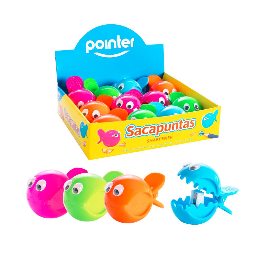 SACAPUNTAS POINTER PEZ C/DEPOSITO 4 COL. CX12 (F. 60 DOC)
