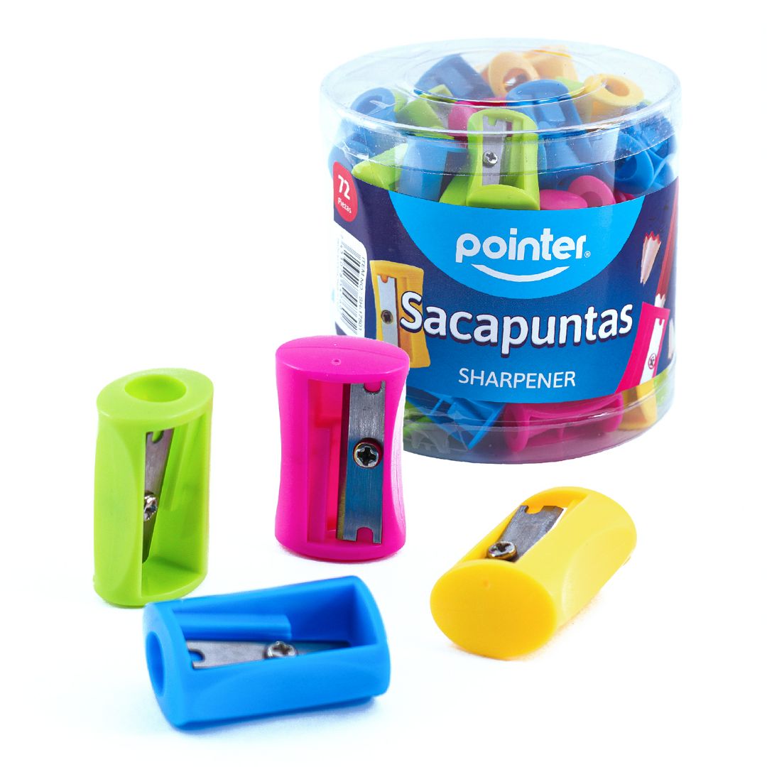SACAPUNTAS SENCILLO POINTER COL. SURTIDOS BX72 (F. 40 BOTES)