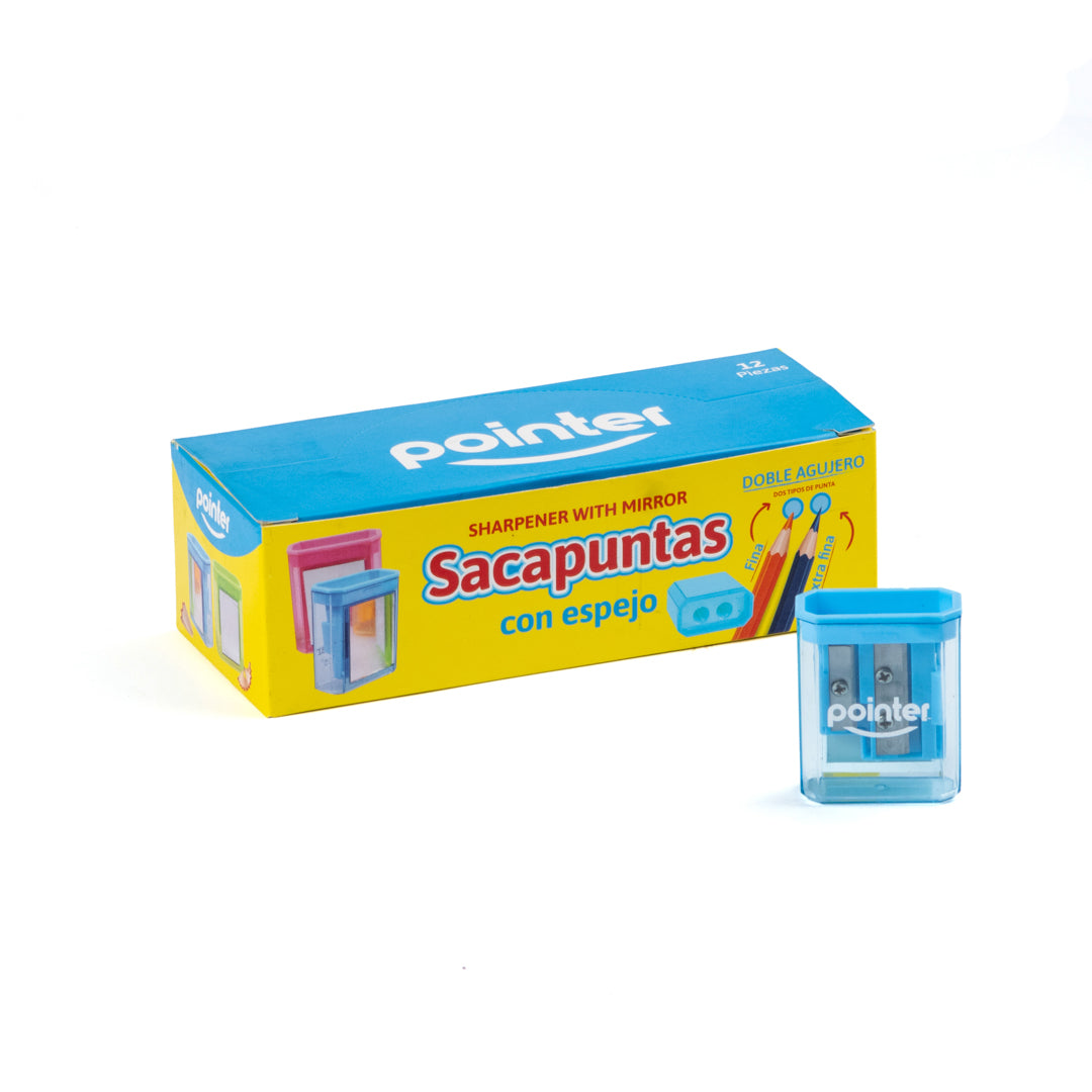 SACAPUNTAS POINTER C/ESPEJO DOBLE AGUJERO 4 COL. CX12 (F. 60 DOC)
