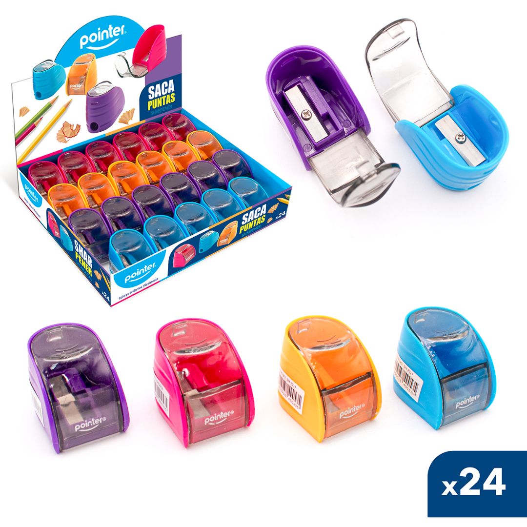 SACAPUNTAS POINTER 1 AGUJERO 4 COLORES CX24 (F. 48 BOX)