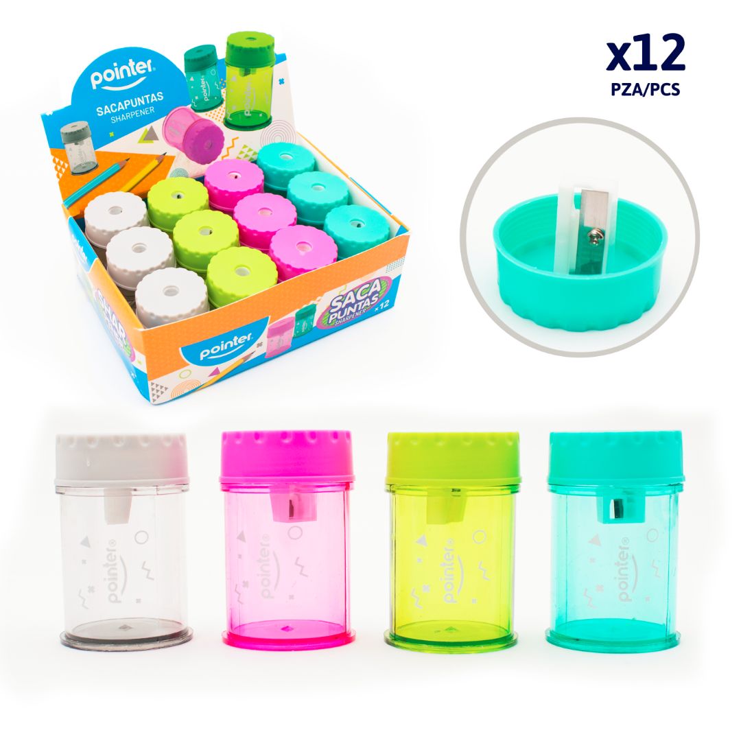 SACAPUNTAS POINTER CIRCULAR C/DEPOSITO 4 COL. CX12 (F. 60 BOX)