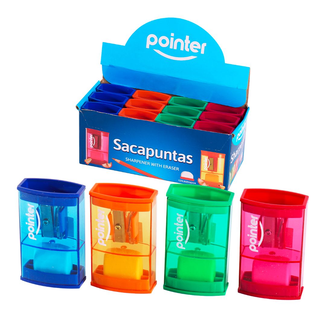SACAPUNTAS POINTER CUADRADO C/BORRADOR Y DEPOSITO CX12 (F. 60 BOX)