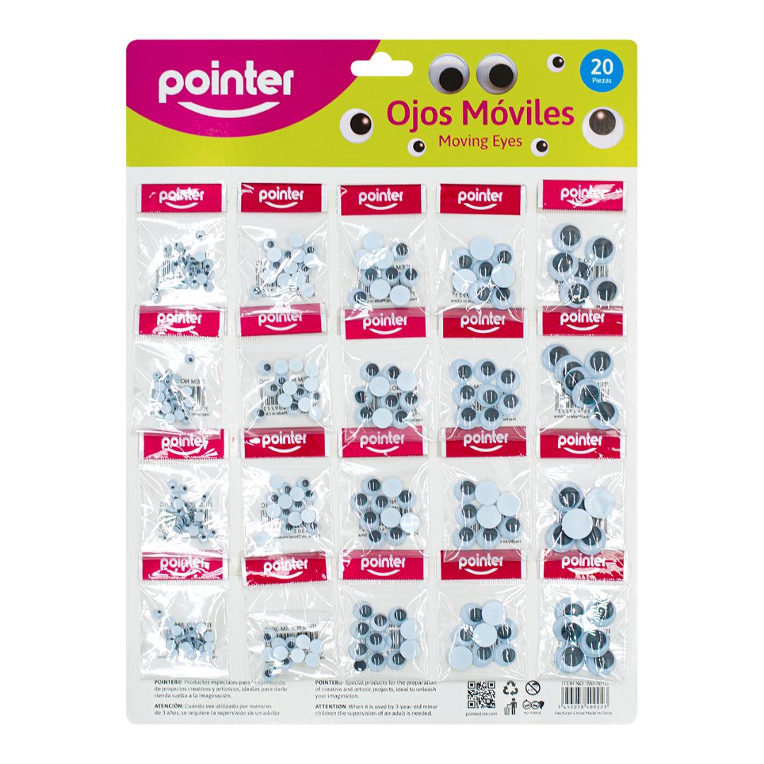 OJITOS MOVIBLES POINTER CARTONX20 BOLSAS 5 TAMAÑOS (F. 144 UNI)