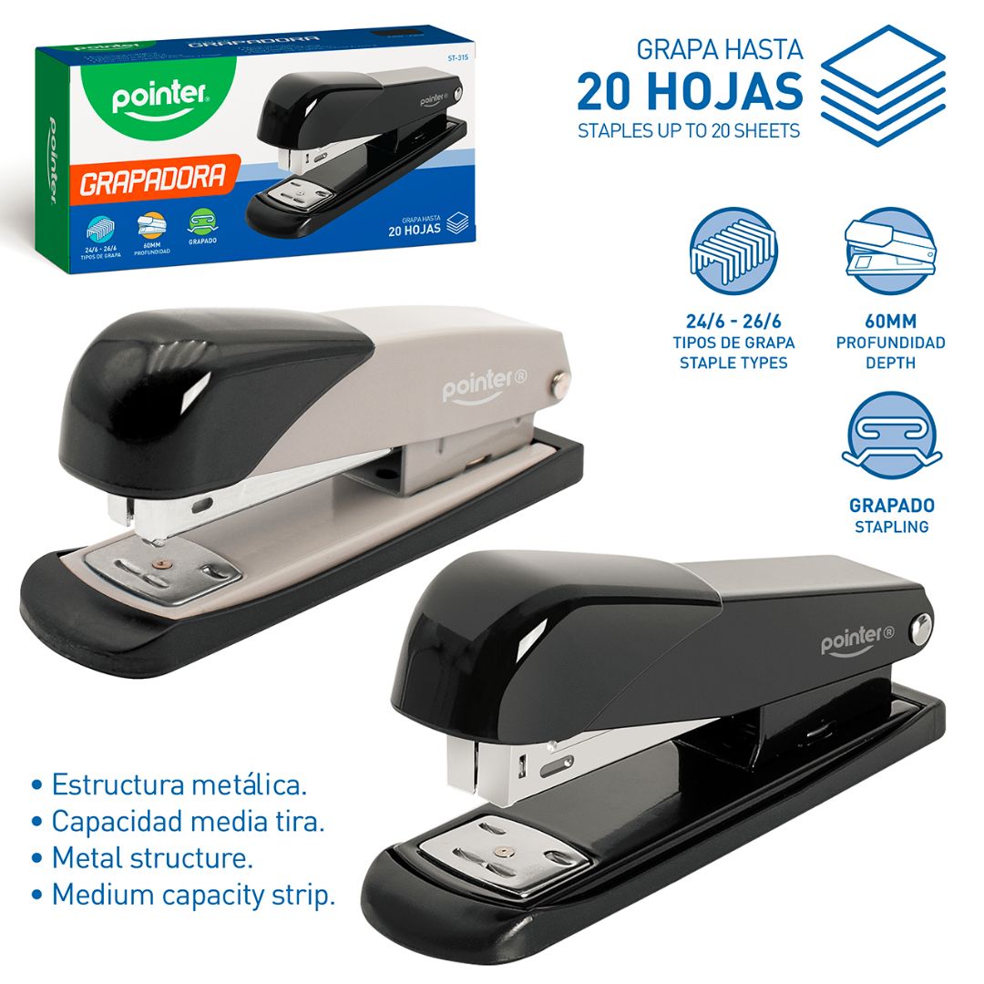 ENGRAPADORA POINTER MEDIANA METALICA 2 T/DE GRAPADO 2 COL 20 H. (F. 96 UNI)