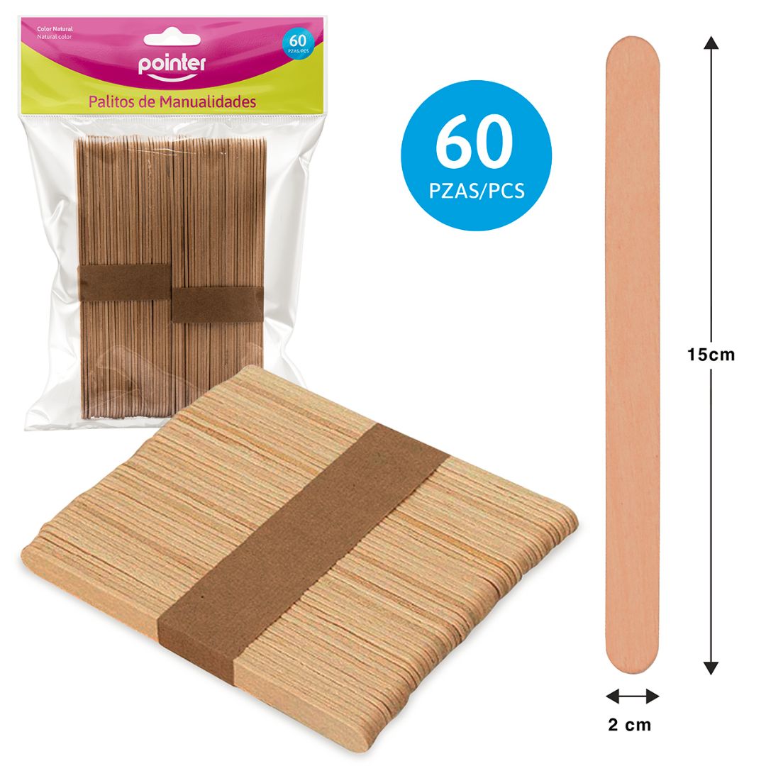 PALETAS DE MADERA POINTER JUMBO NATURAL BX60 (F. 60 PAQ)