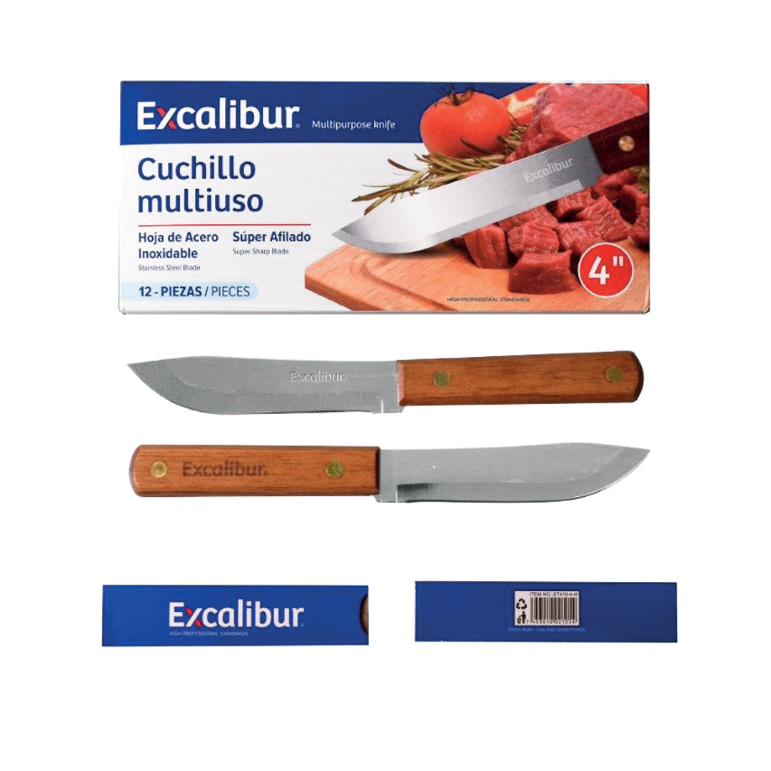 CUCHILLO MULTIUSO EXCALIBUR CACHA DE MADERA 4" (F. 50 DOC)