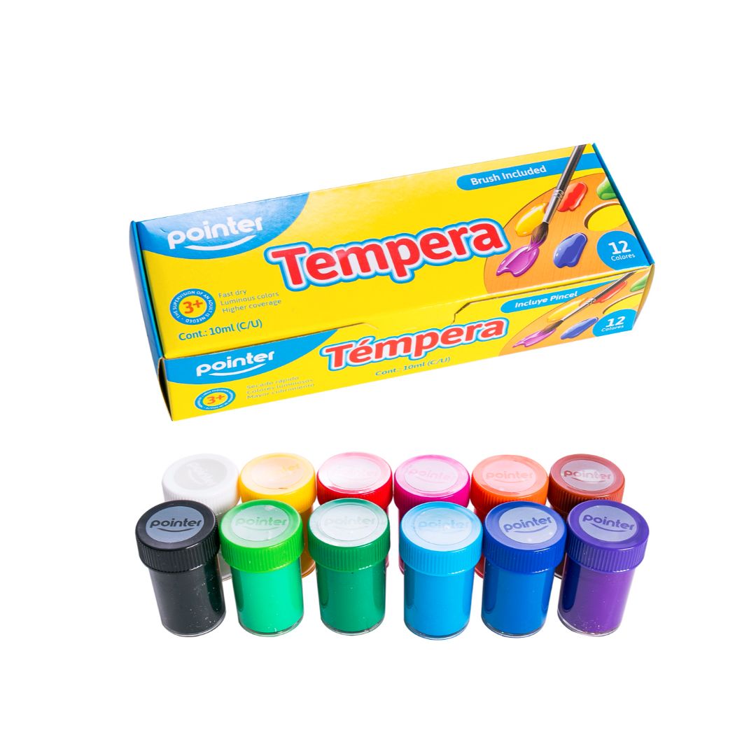 TEMPERA POINTER C/PINCEL 12 COLORES 10ML (F. 48 SETS)