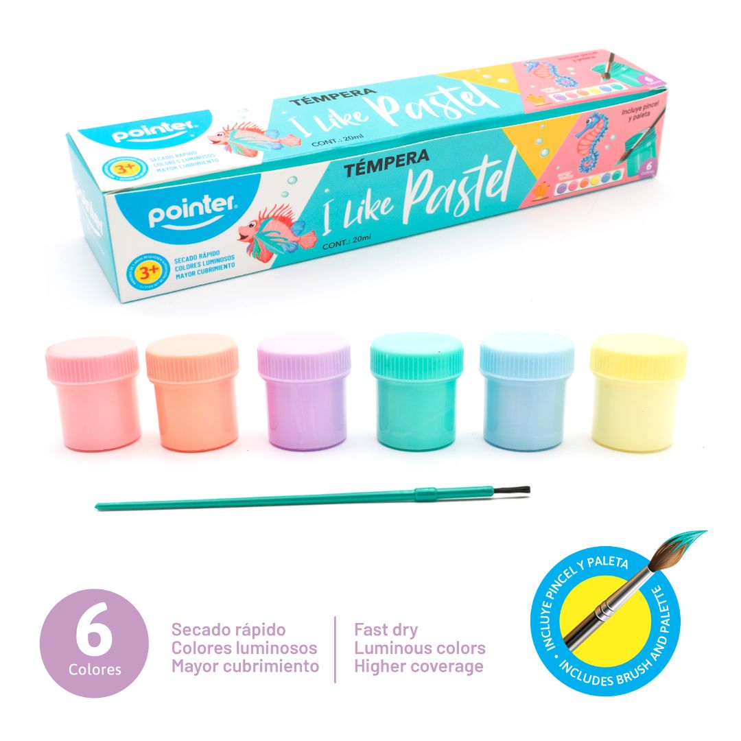 TEMPERA POINTER C/PINCEL 6 COL. PASTEL 20ML (F. 72 BOX)