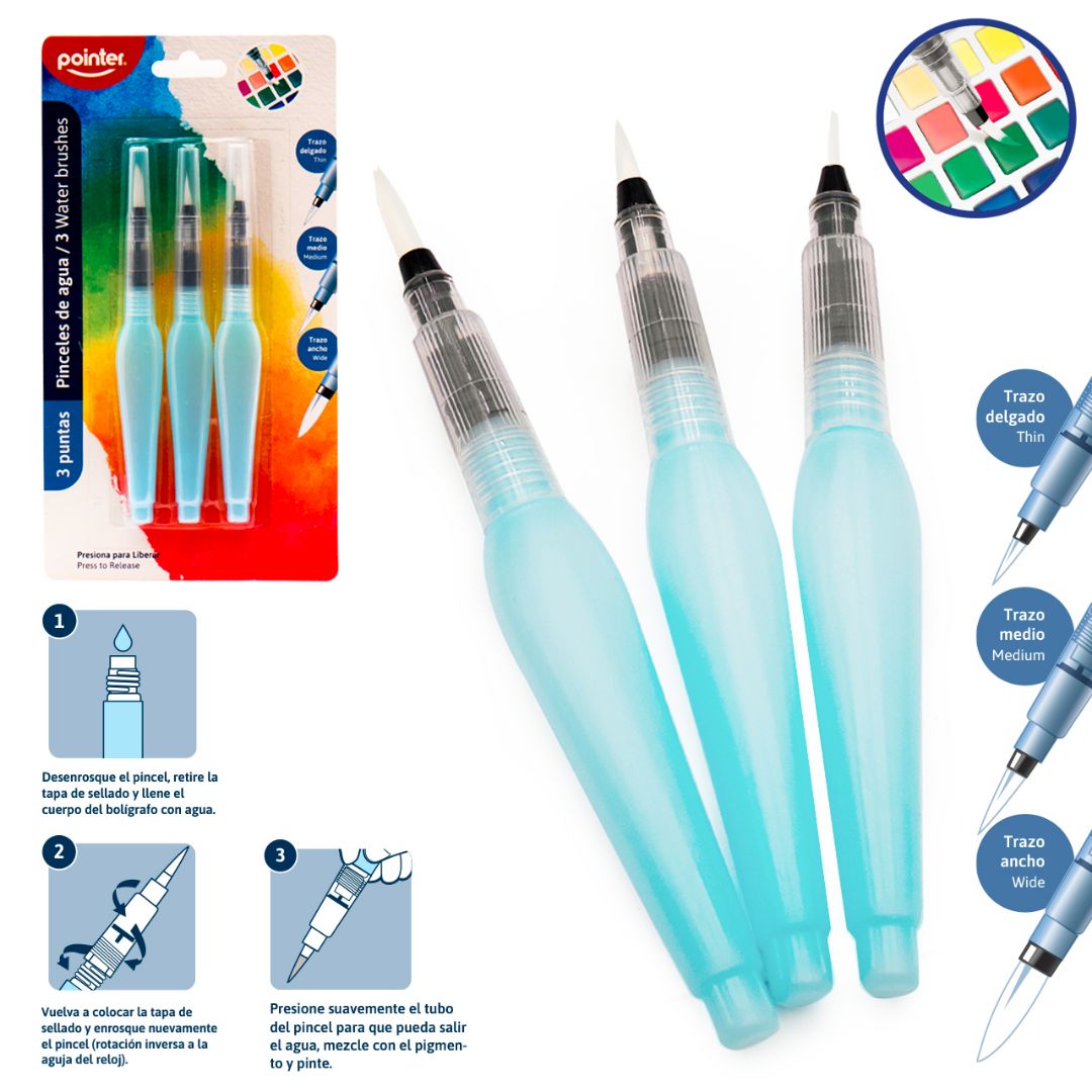 PINCELES DE AGUA POINTER C/DEPOSITO SETX3 3 PUNTAS (F. 96 SETS)