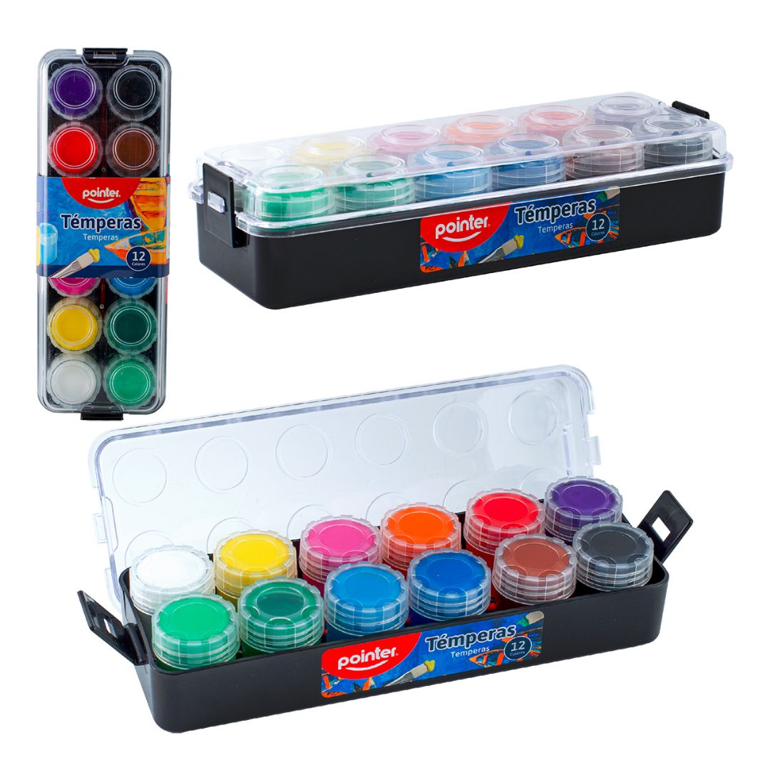 TEMPERA POINTER ESTUCHE PLASTICO NEGRO 12 COLORES (F. 48 SETS)