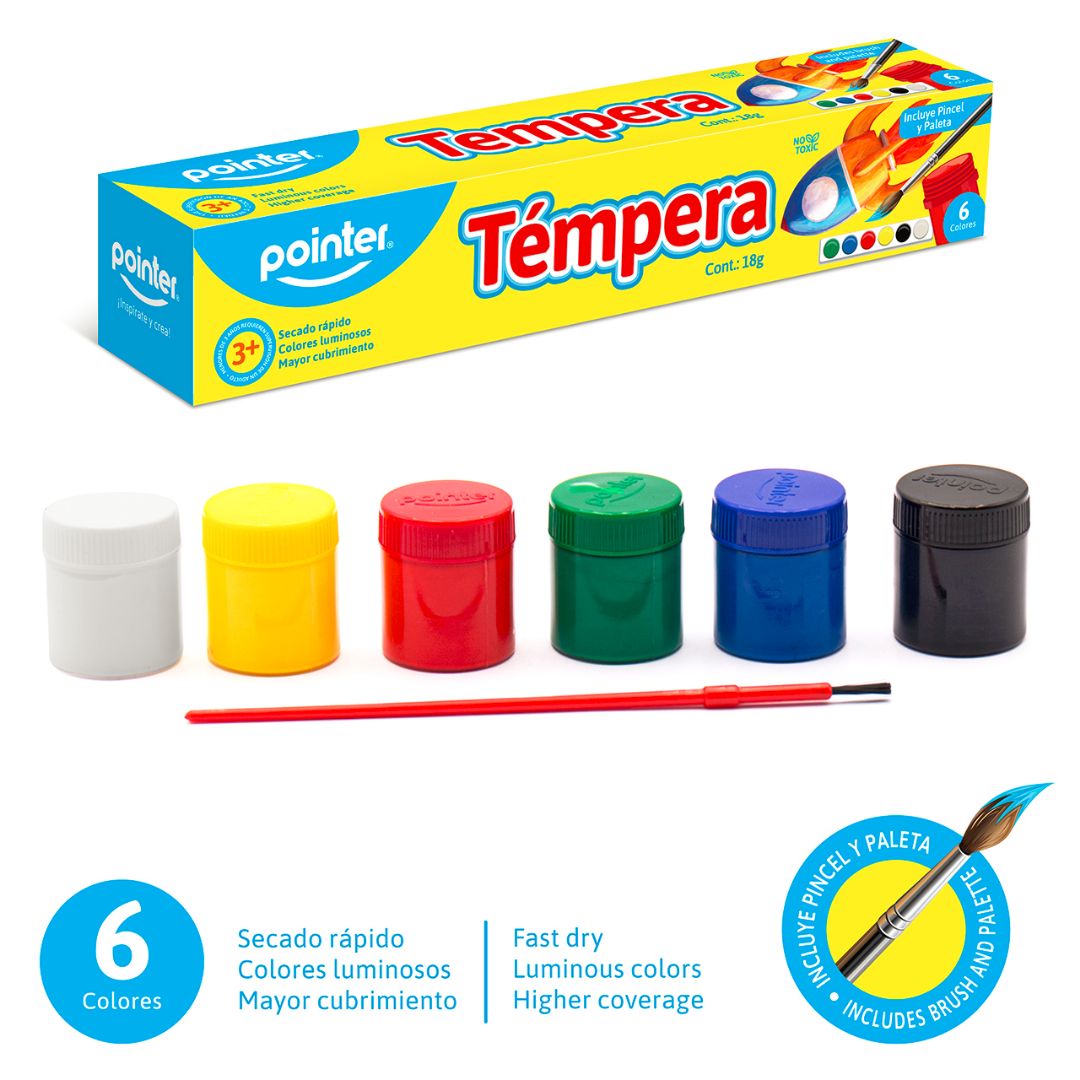 TEMPERA POINTER C/PINCEL Y PALETA 6 COL. 18G (F. 72 SETS)