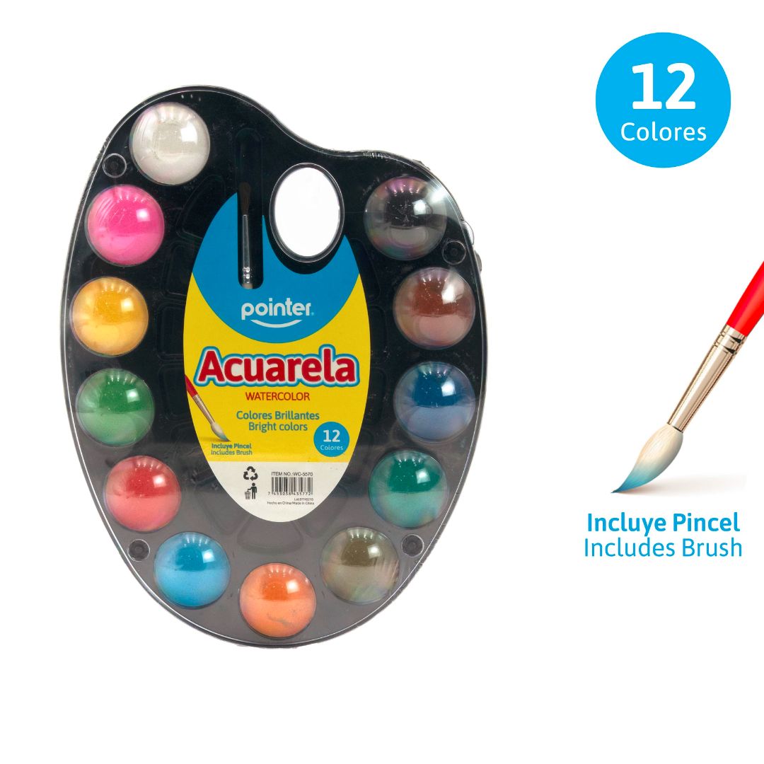 ACUARELA POINTER PALETA OVALADA C/PINCEL 12 COL (F. 72 SETS)