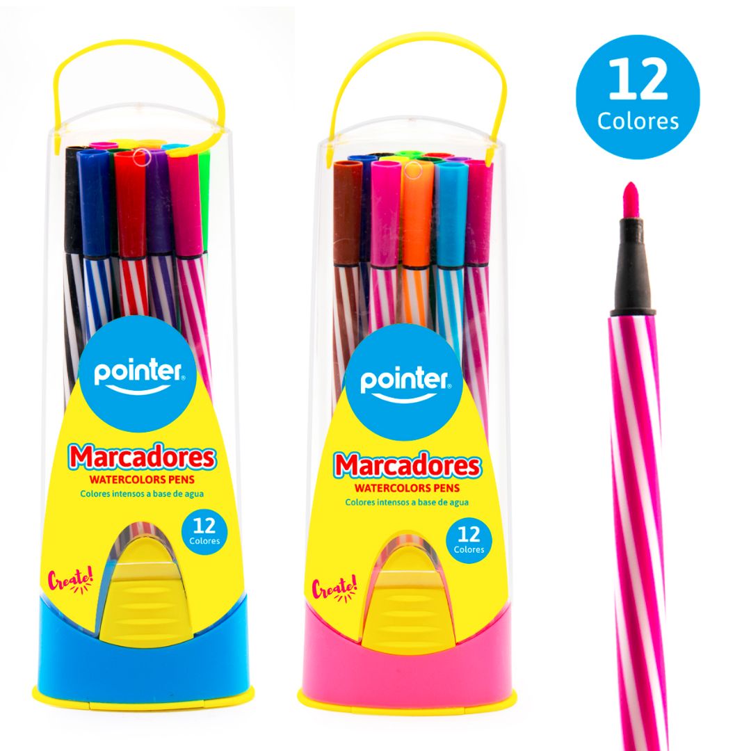 MARCADORES EN ESTUCHE POINTER PUNTA FINA 12 COL. (F. 72 SETS)