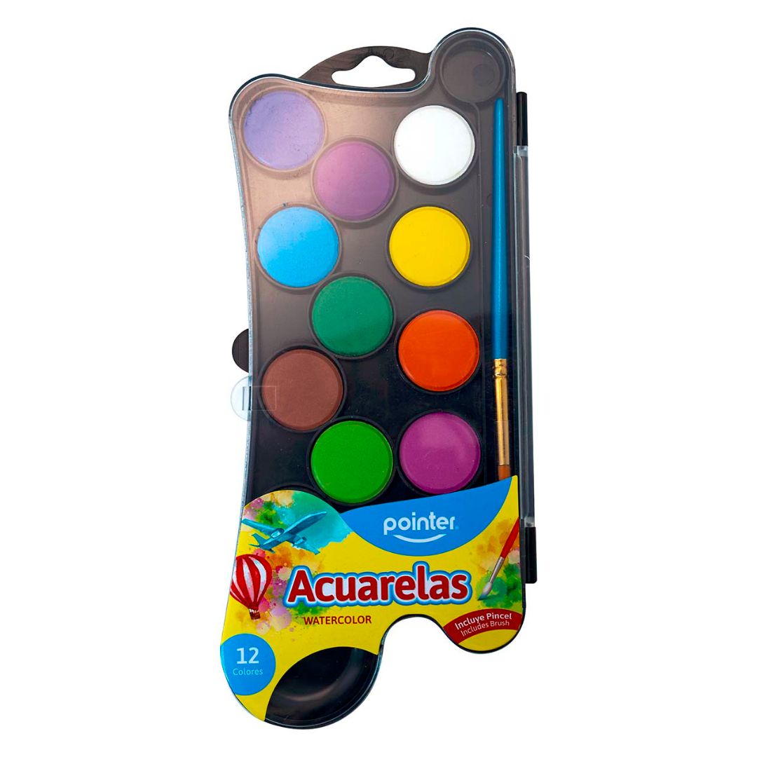 ACUARELA POINTER EN PASTILLA C/PINCEL 12 COLORES (F. 96 SETS)