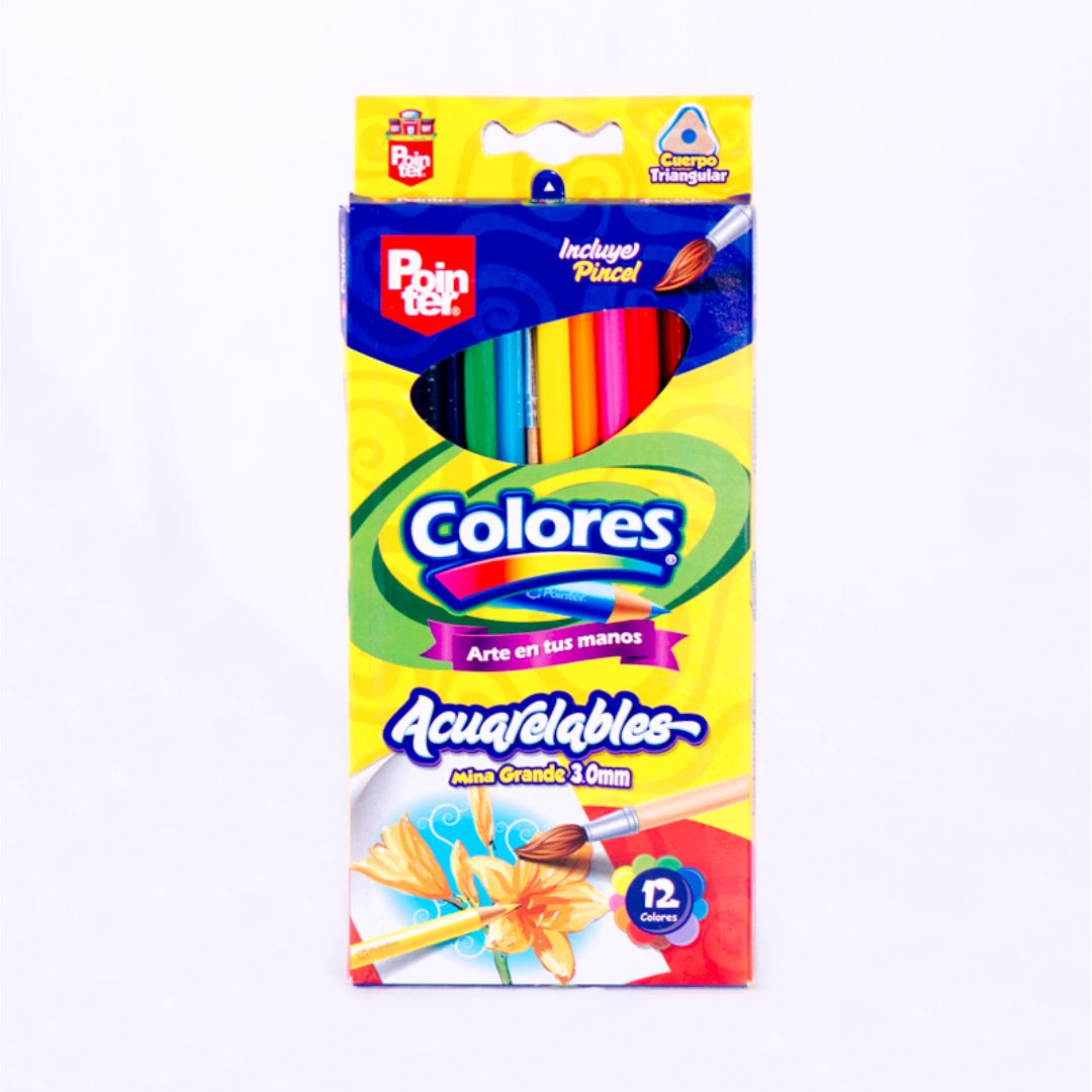 CRAYON DE MADERA POINTER ACUARELABLE C/PINCEL 12 COL. (F. 240 UNI)