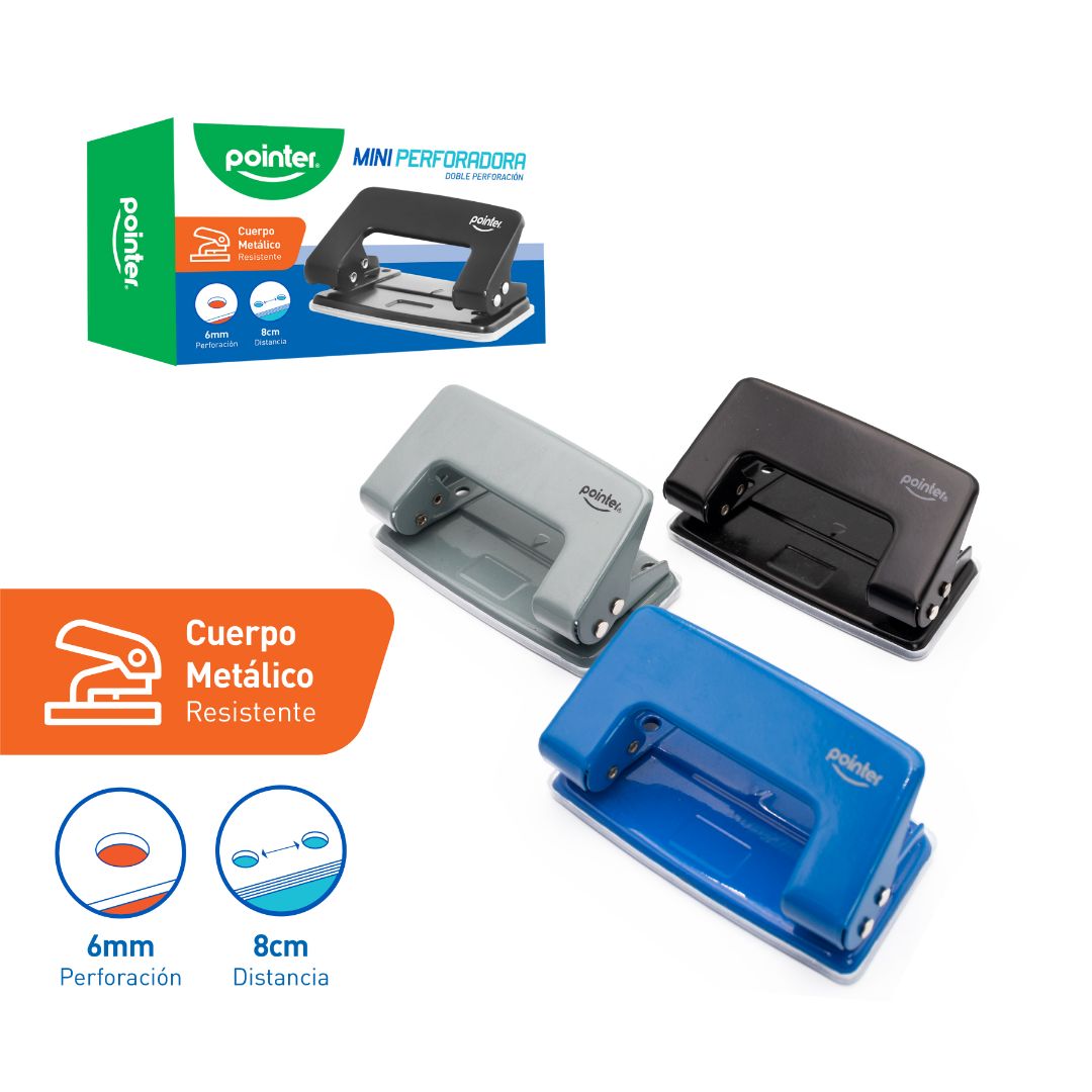 PERFORADOR POINTER 2 AGUJEROS P/10H AZUL/GRIS/NEGRO (F. 120 UNI)