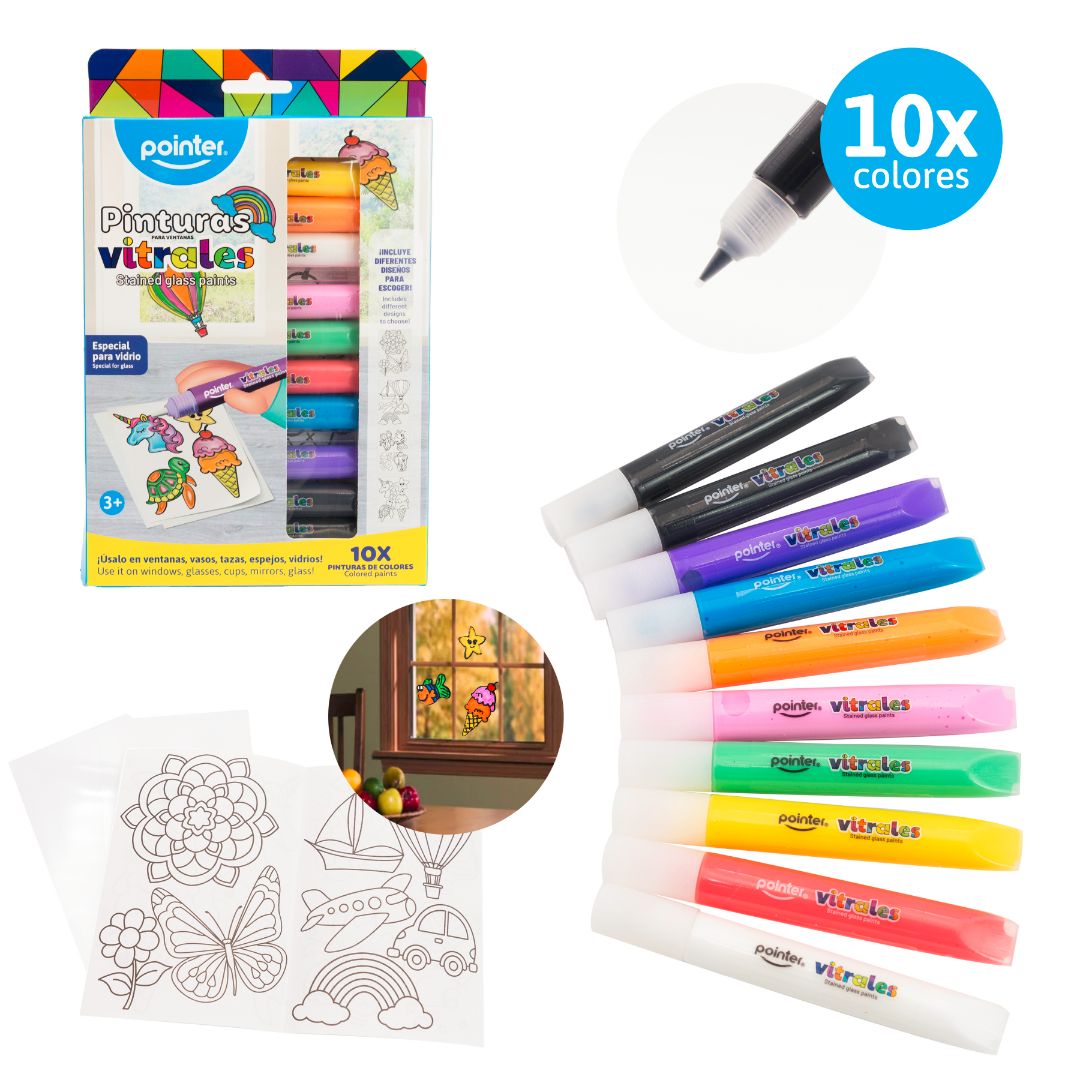 PINTURA VITRAL POINTER TUBO 10 COLORES 10ML (F. 48 BOX)