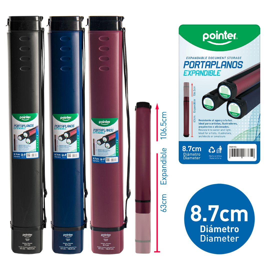 PORTA PLANOS POINTER EXPANDIBLE AZ/NE/CORI 63-106.5CM (F. 24 UNI)