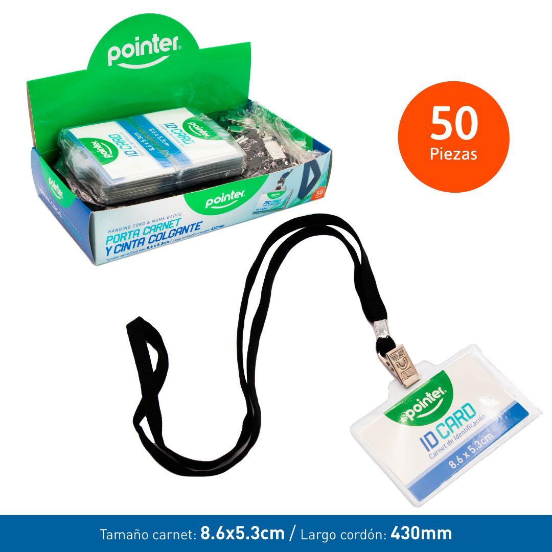 PORTA GAFETE POINTER C/CINTA NEGRA CX50 8.6X5.3CM (F. 30 BOX)