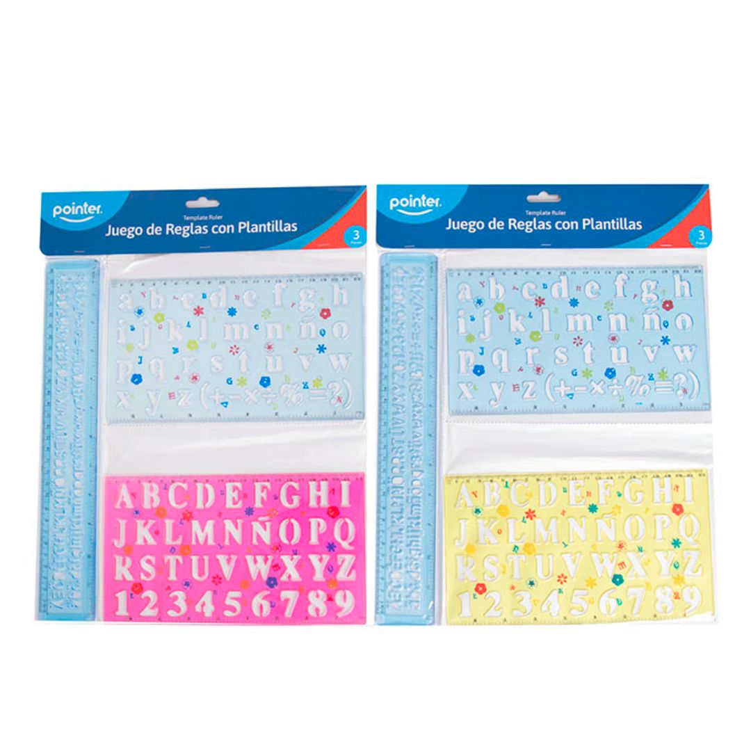 JUEGO DE REGLAS POINTER C/PLANTILLAS LET/NUM. BX3 (F. 144 SETS)
