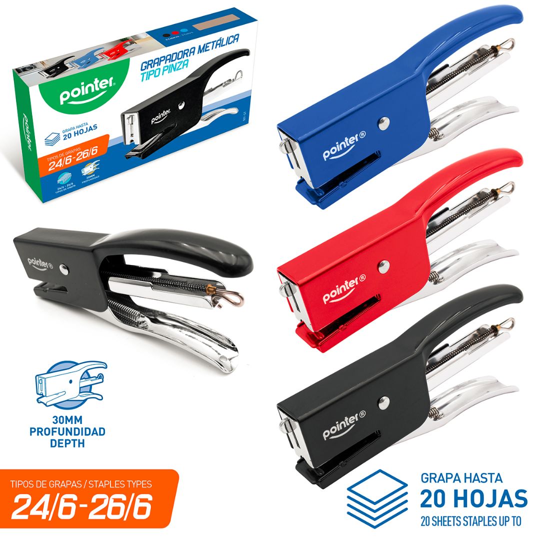 ENGRAPADORA POINTER METALICA TIPO PINZA 3 COL. 20 H. (F. 96 PZAS)