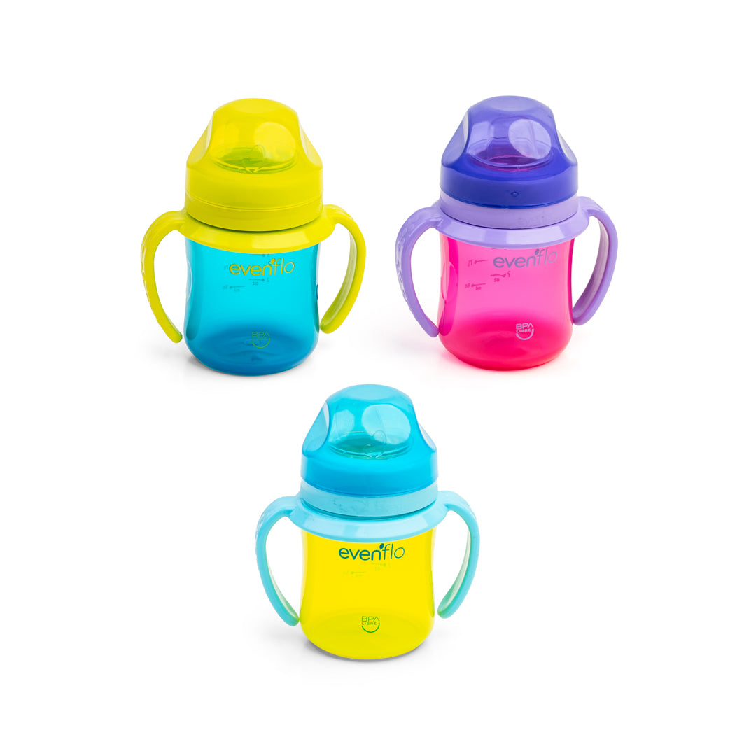 VASO ENTRENADOR EVENFLO C/AGARRADOR BOQ. SUAVE 3 COL. 5 OZ (F. 12 PZA)