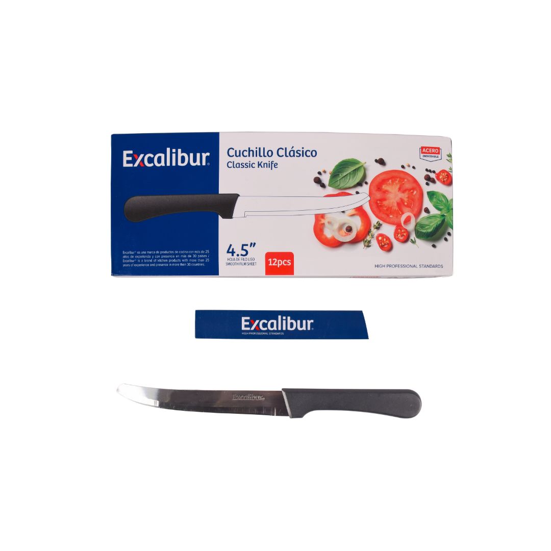 CUCHILLO LISO EXCALIBUR CLASICO CACHA NEGRA CX12 4.5" (F. 50 DOC)