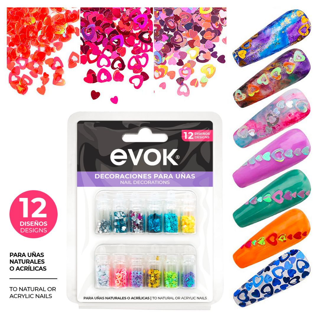 ADORNOS P/UÑAS EVOK 12 DISEÑOS (F. 36 SETS)