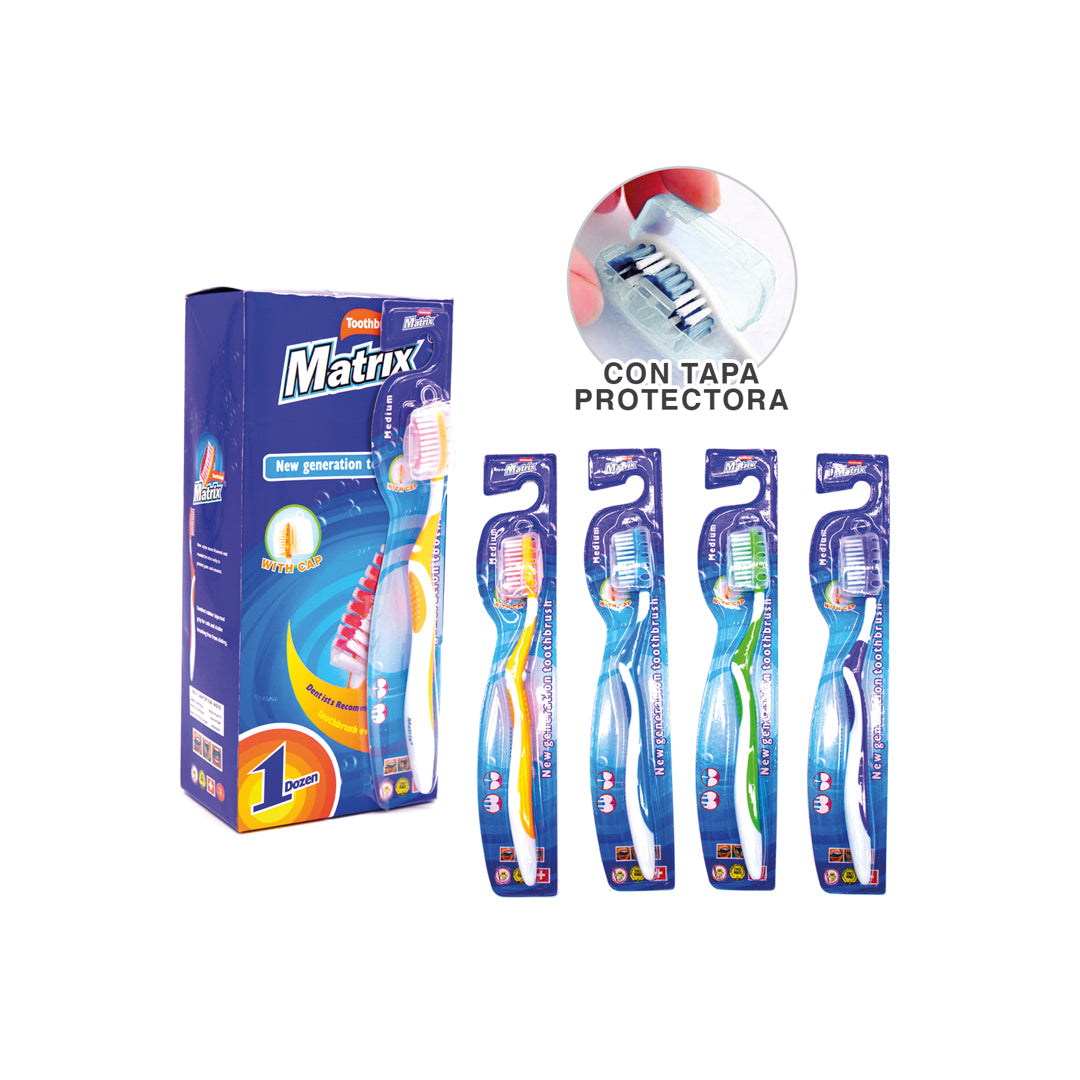 CEPILLO DENTAL MATRIX C/TAPA PROTECTORA 4 COL. CX12 MEDIANO (F. 24 DOC)