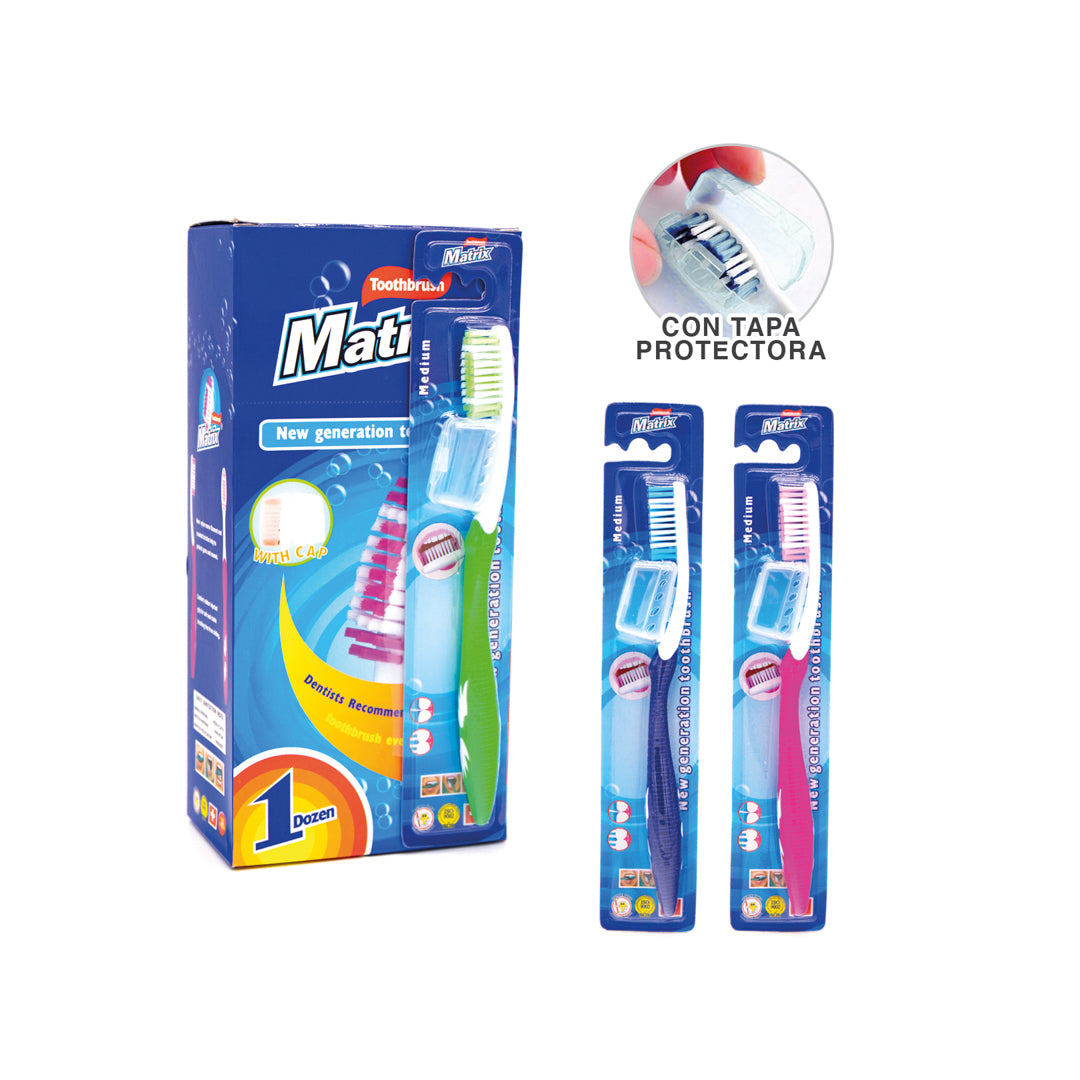 CEPILLO DENTAL MATRIX C/TAPA PROTECTORA 3 COL. CX12 MEDIANO (F. 24 DOC)