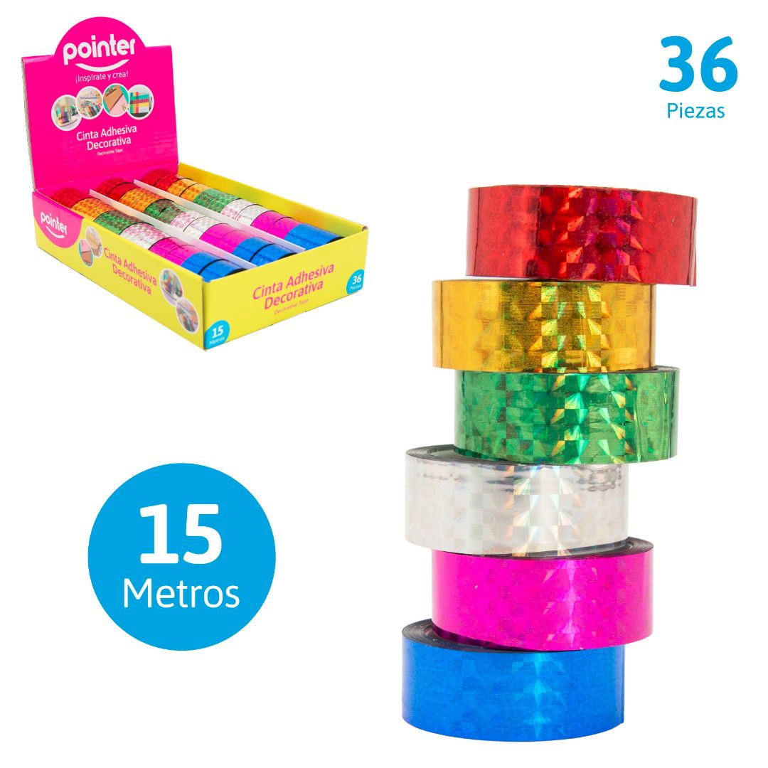 CINTA DECORATIVA POINTER REFLECTIVA CX36 6 COL. 19MMX15M (F. 20 BOX)