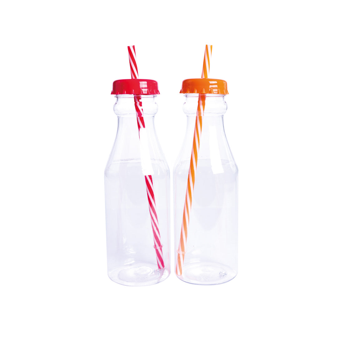 BOTELLA PLASTICA 4HOME C/PAJILLA TRANSP. TAPA ROJO-NARANJA (F. 60 UNI)