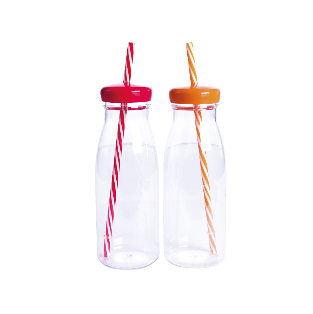 BOTELLA PLASTICA TRANSP. C/PAJILLA TAPA DE COLOR 600ML  (F. 60 PZA)