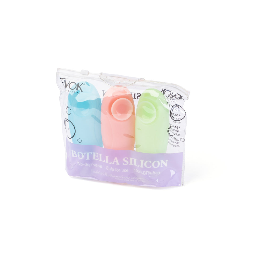 BOTELLA SILICON EVOK SETX3 COLORES 89 ML (F. 72 SETS)