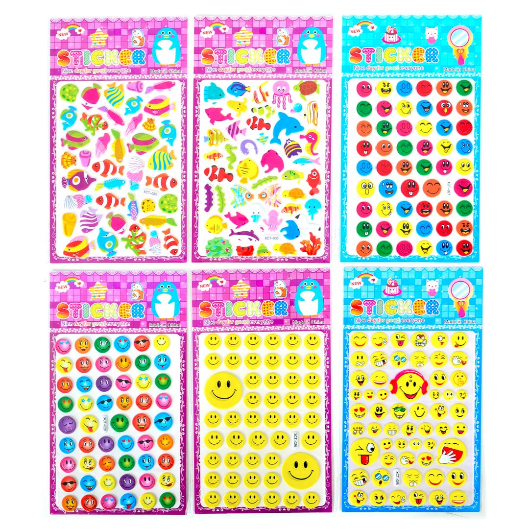 STICKERS OCEANO Y CARITAS 6 DISEÑOS (F. 360 PZAS)