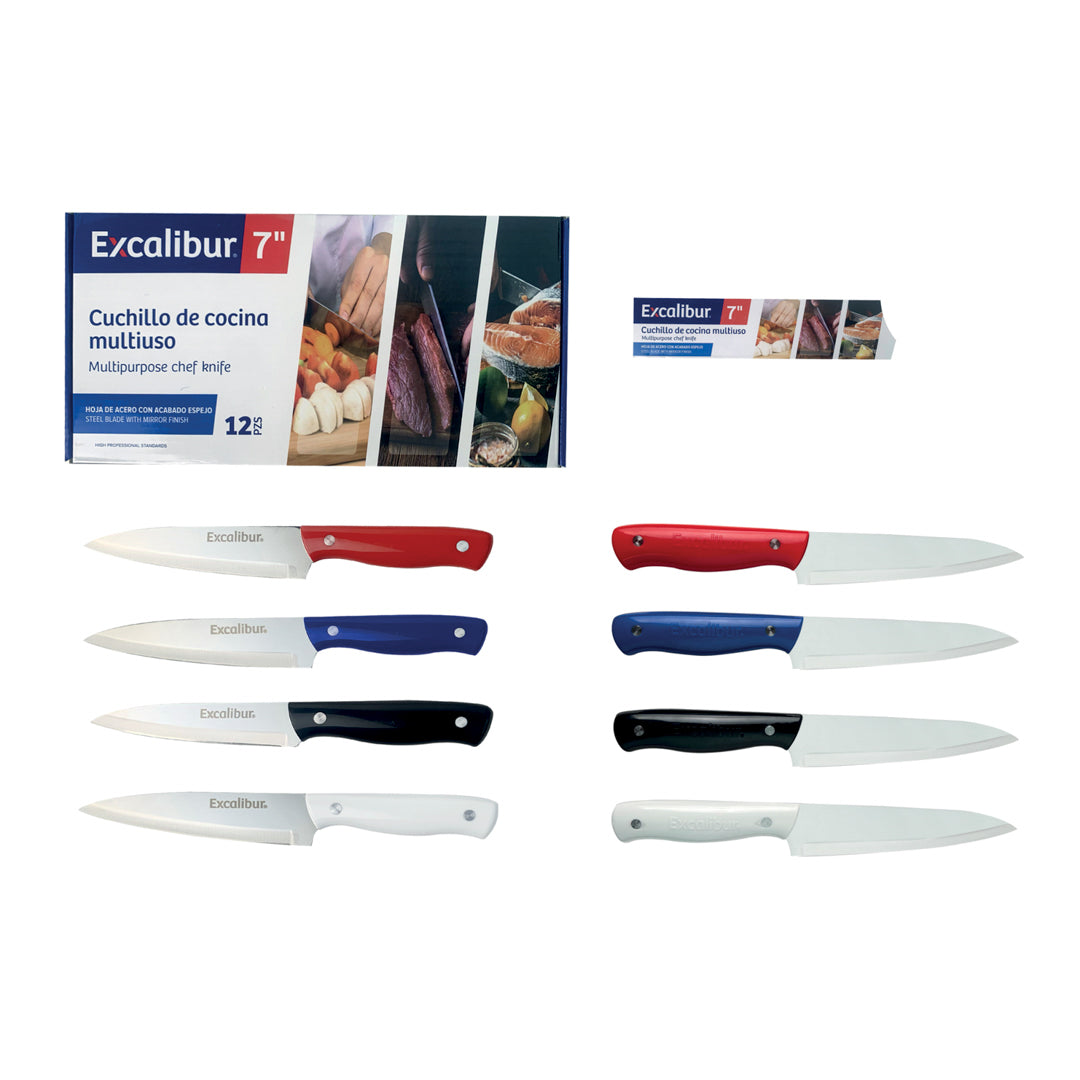 CUCHILLO EXCALIBUR CARNICERO CACHA PLASTICA 4 COL. 7" (F. 144 PZAS)