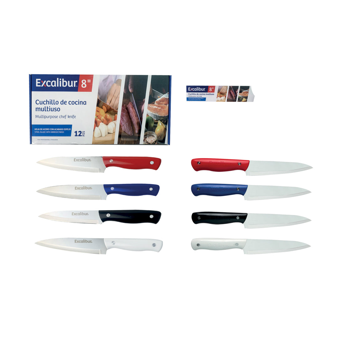 CUCHILLO EXCALIBUR CARNICERO CACHA PLASTICA 4 COL. 8" (F. 144 PZAS)